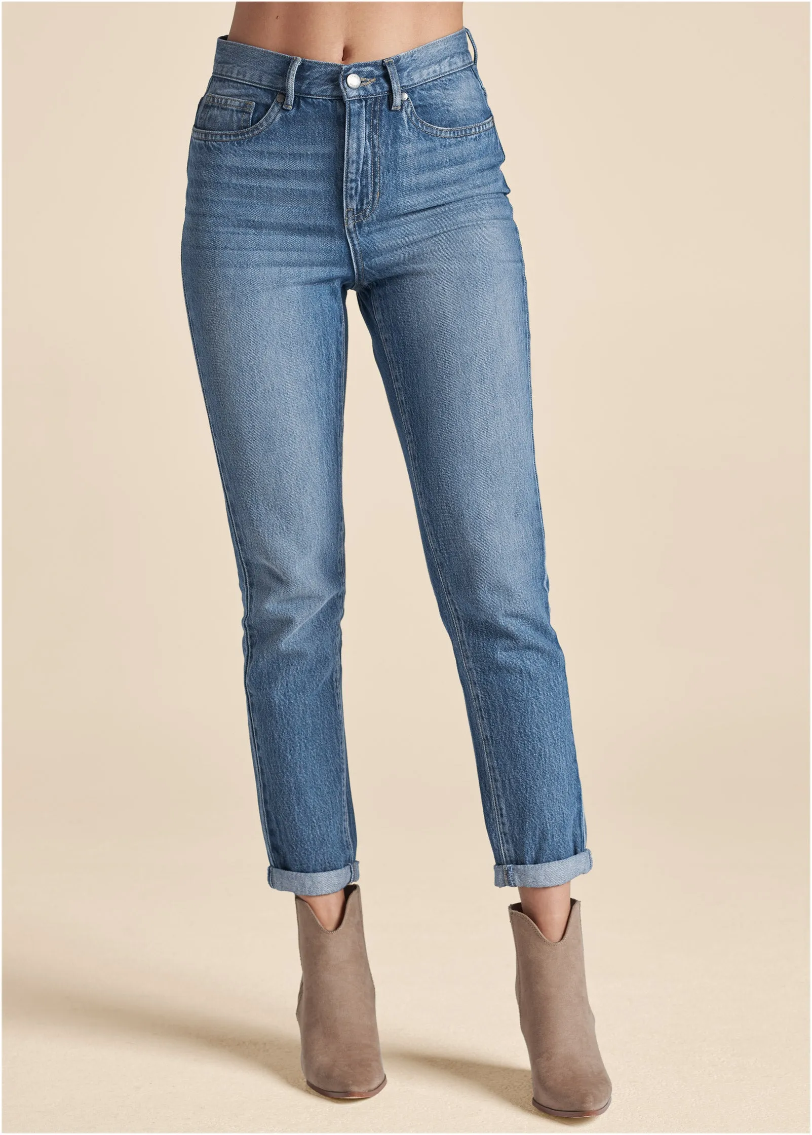 Relaxed Straight Jeans With Cuff - Medium Wash sold by VENUS