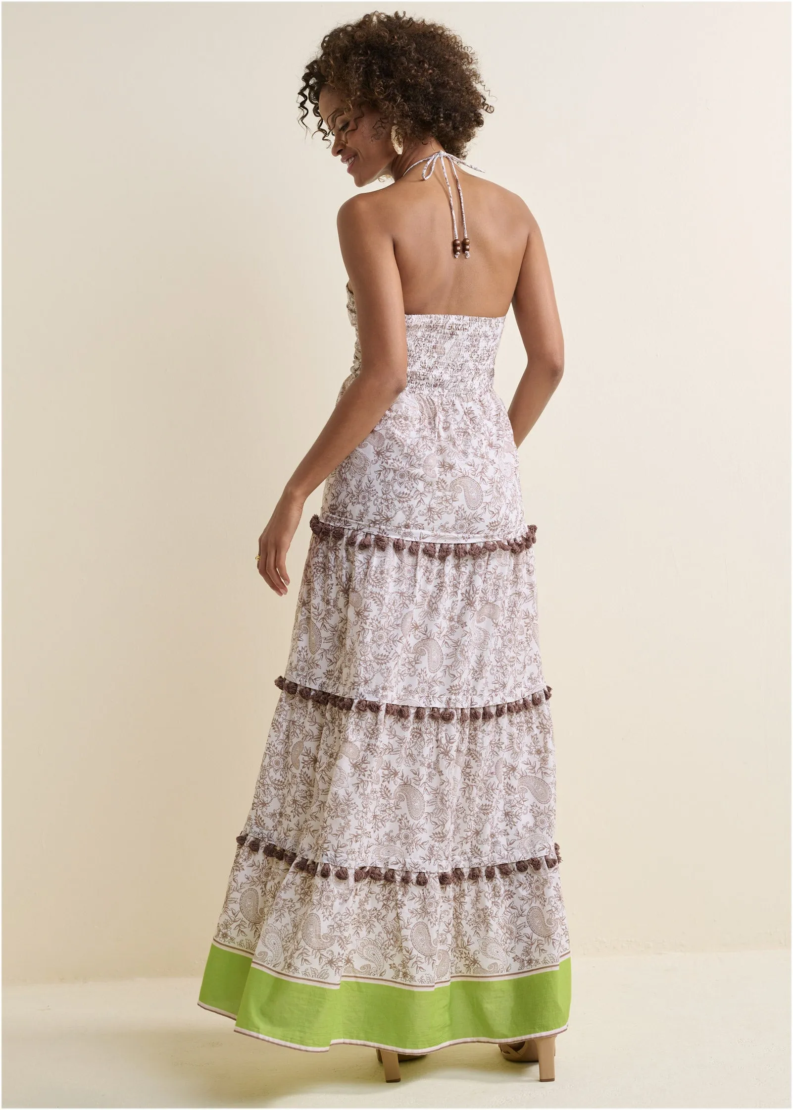 Tiered Tassel Maxi Dress - Brown & Green sold by VENUS product image thumbnail 2