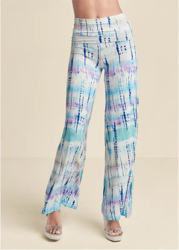 Tie Dye Fold Over Pants - White Multi sold by VENUS