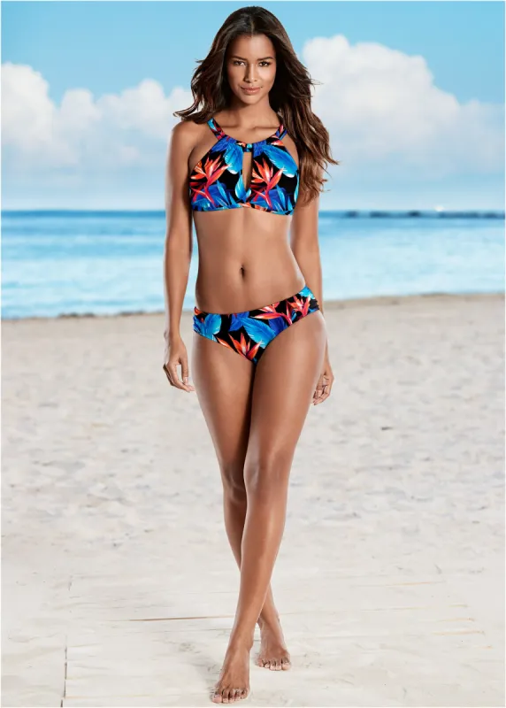 Keyhole High Neck Top - Blue Tropics sold by VENUS