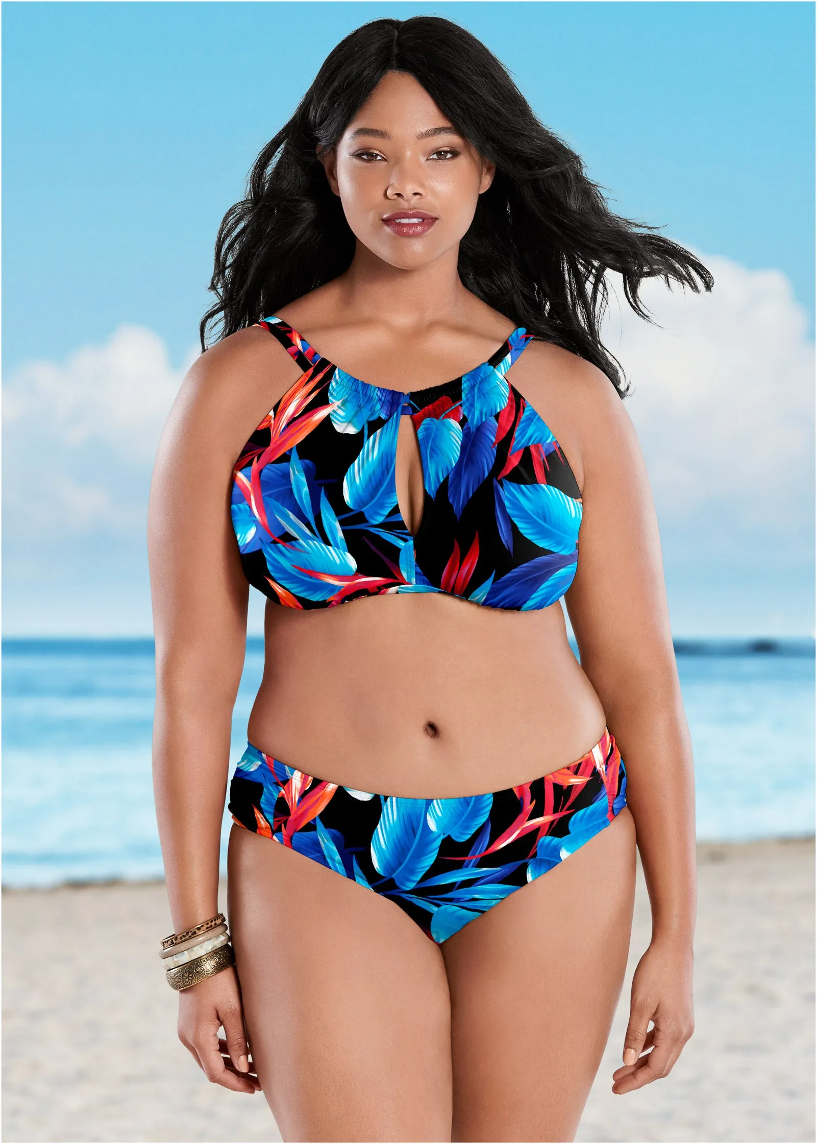 Keyhole High Neck Top - Blue Tropics sold by VENUS product image thumbnail 4