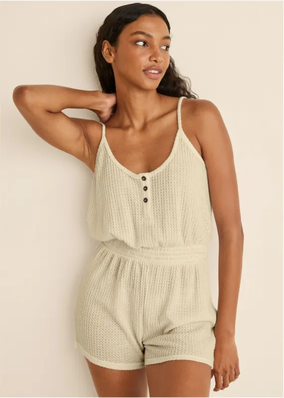 Cozy Waffle Romper - Oatmeal sold by VENUS