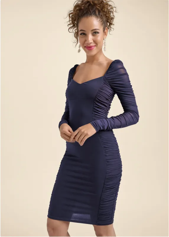 Ruched Side Bodycon Dress - Navy sold by VENUS