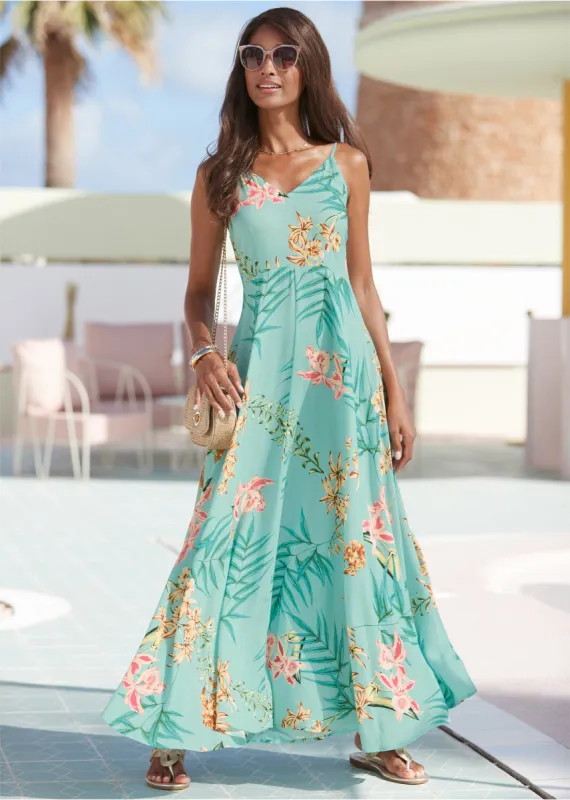 Tie-Back Maxi Dress - Green Multi sold by VENUS