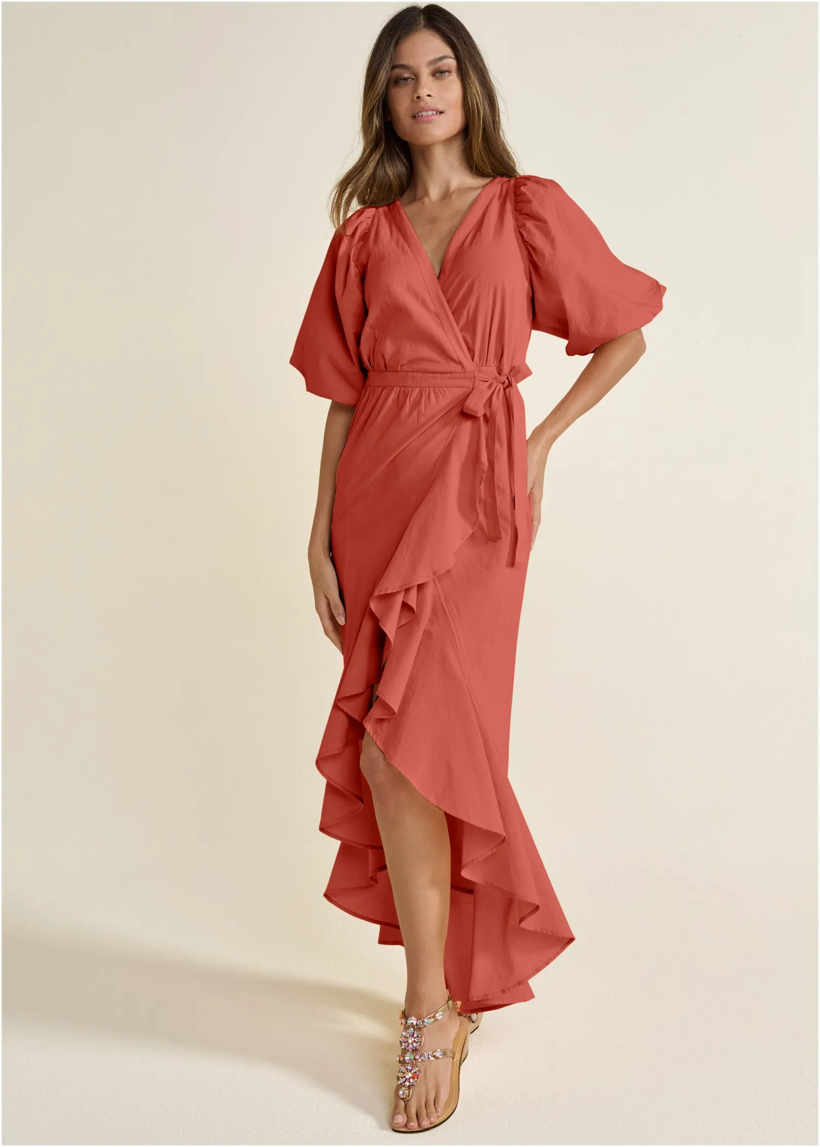Ruffle Wrap Maxi Dress - Burnt Orange sold by VENUS