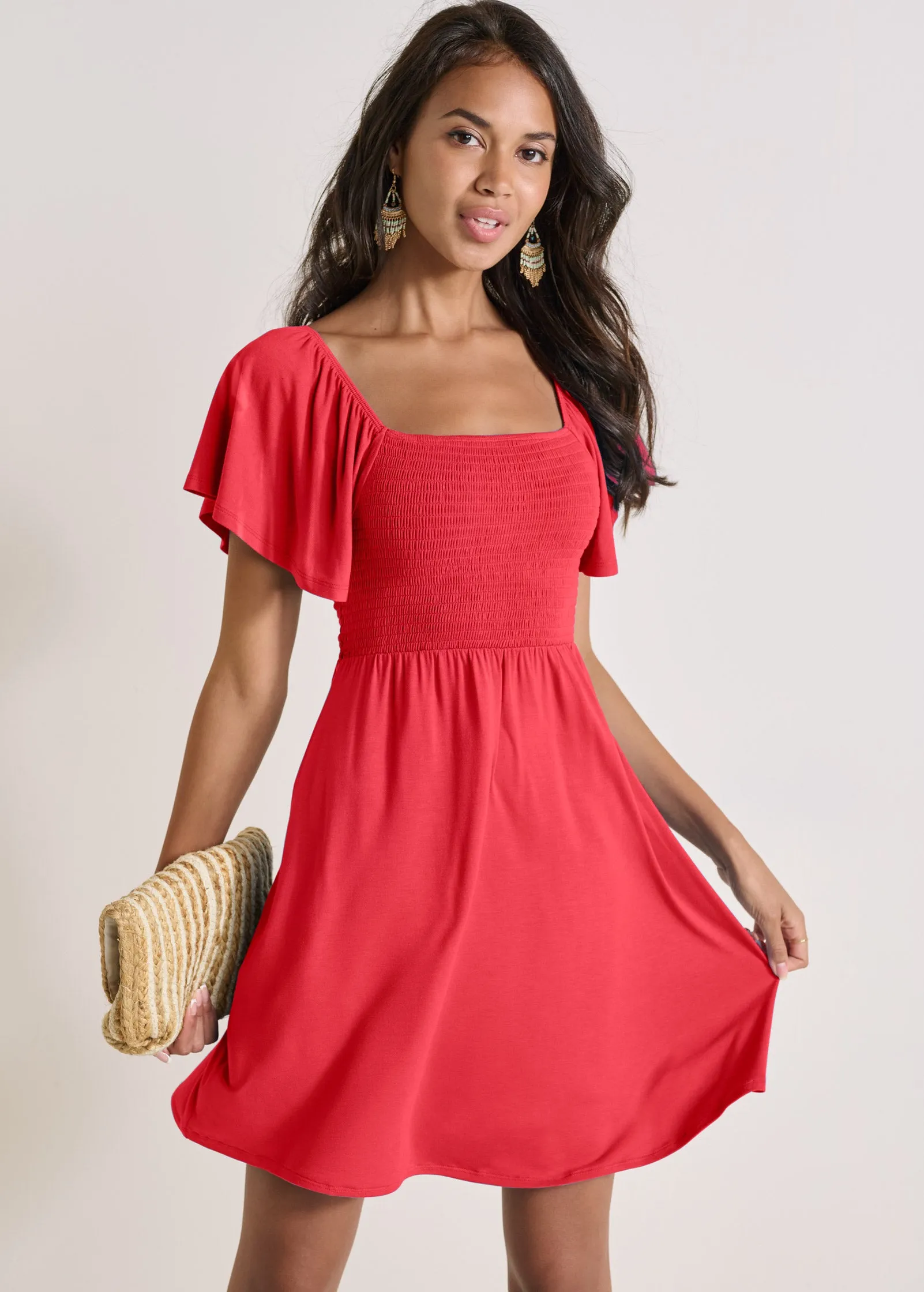 Back Cutout Smocked Dress - Red sold by VENUS