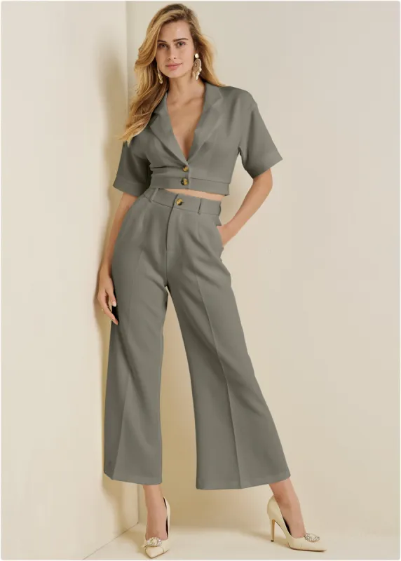 Flare Leg Suiting Set - Olive sold by VENUS