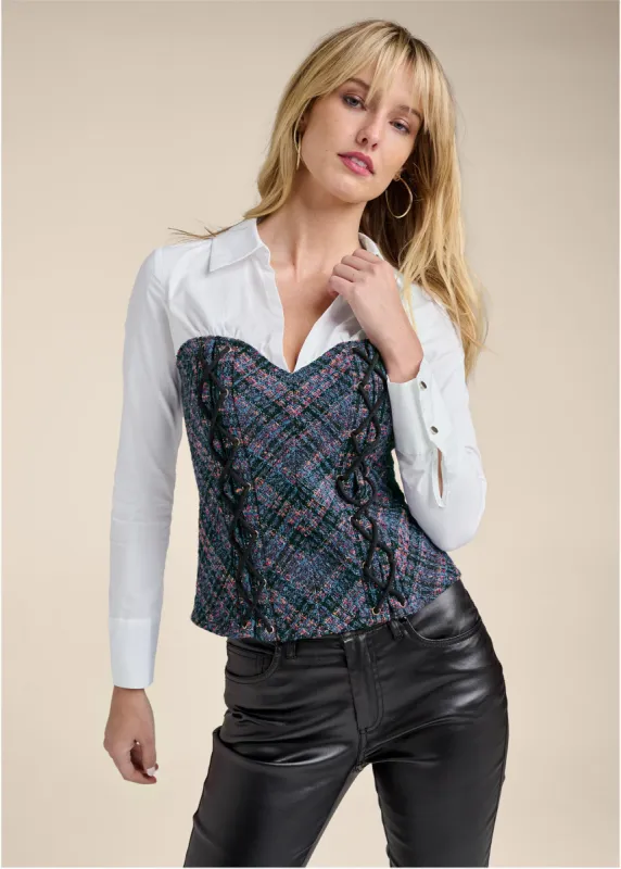 Layered Tweed Bustier Top  - Navy Multi sold by VENUS