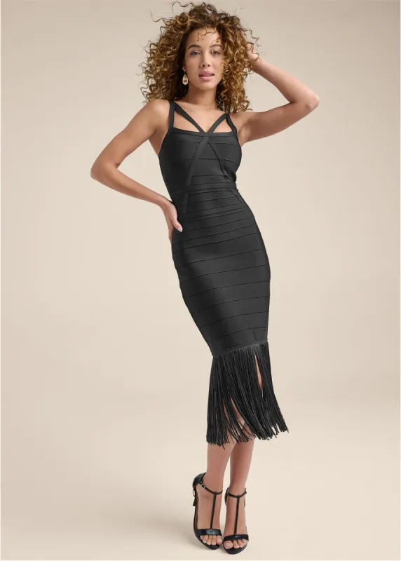 Fringe Bandage Dress  - Black sold by VENUS