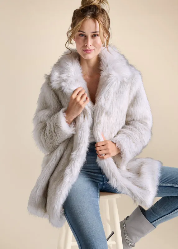Luxe Mid-Length Faux Fur Coat - Grey sold by VENUS