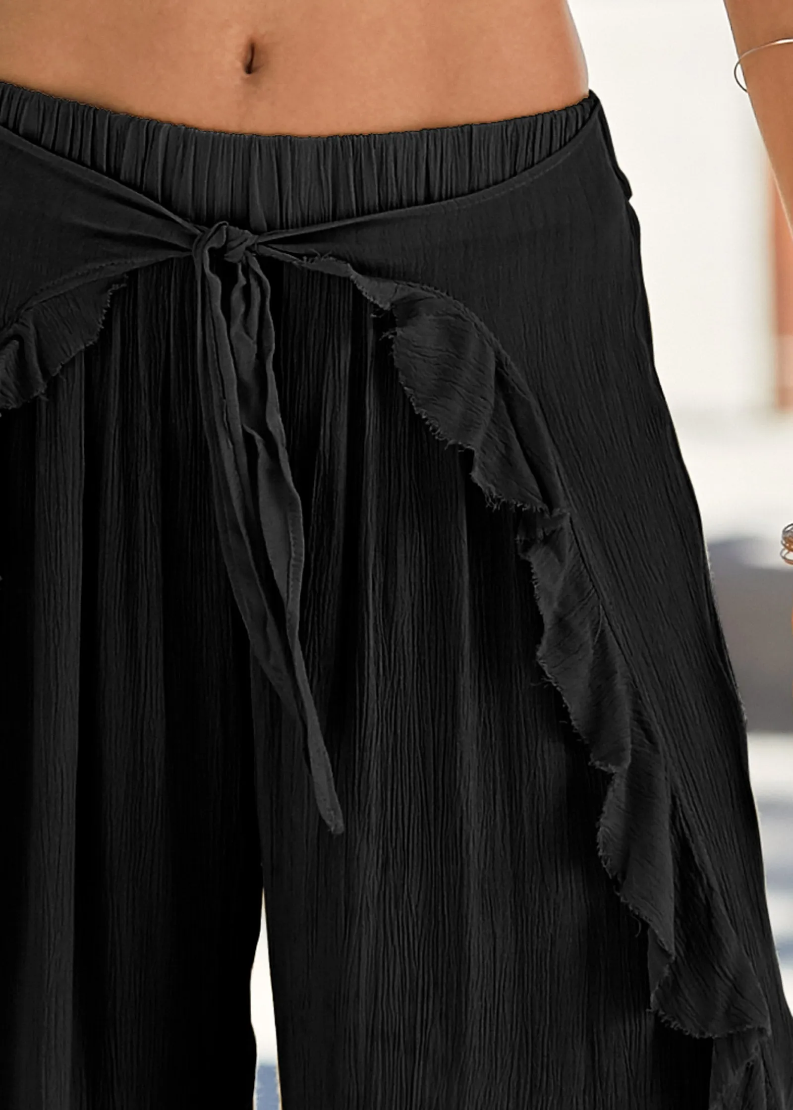 Ruffled Flowy Cover-Up Pants - Black sold by VENUS product image thumbnail 4