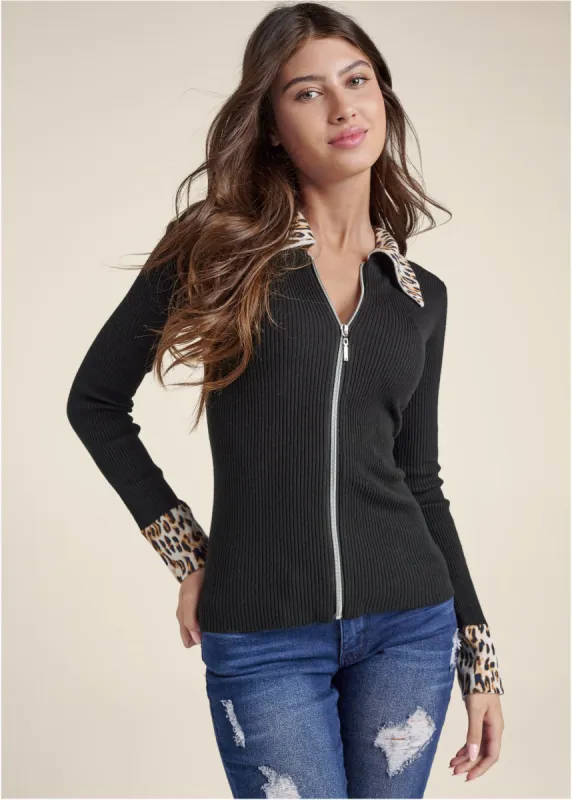 Zipper Front Cardigan  - Black Multi sold by VENUS