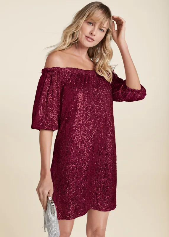 Sequin Off-The-Shoulder Dress - Red sold by VENUS
