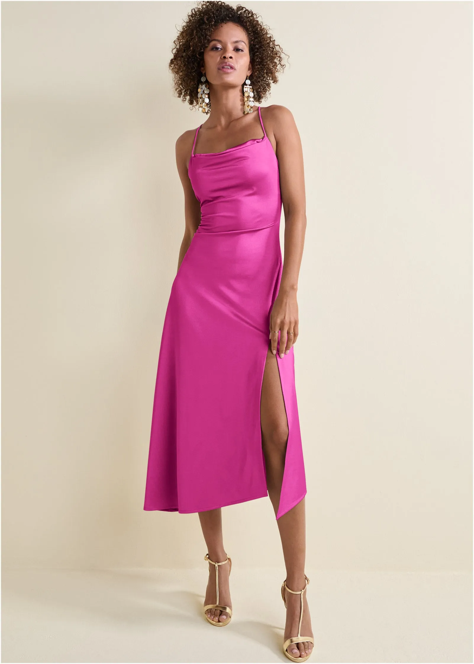 Satin Midi Dress - Fuchsia sold by VENUS