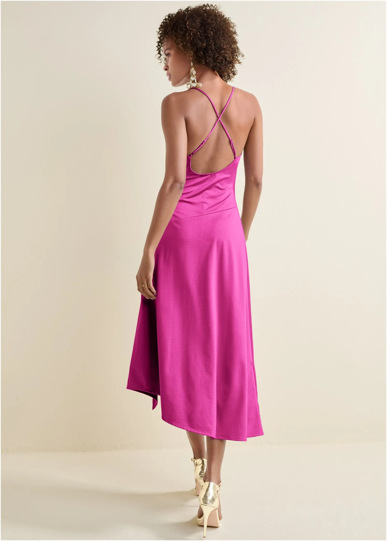 Satin Midi Dress - Fuchsia sold by VENUS product image thumbnail 2