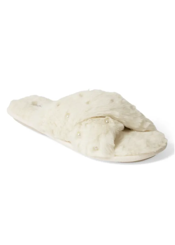 Rhinestone Embellished Criss Cross Slippers - Off White sold by VENUS
