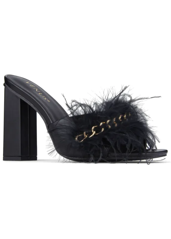 Square Toe Feather Heels - Black sold by VENUS
