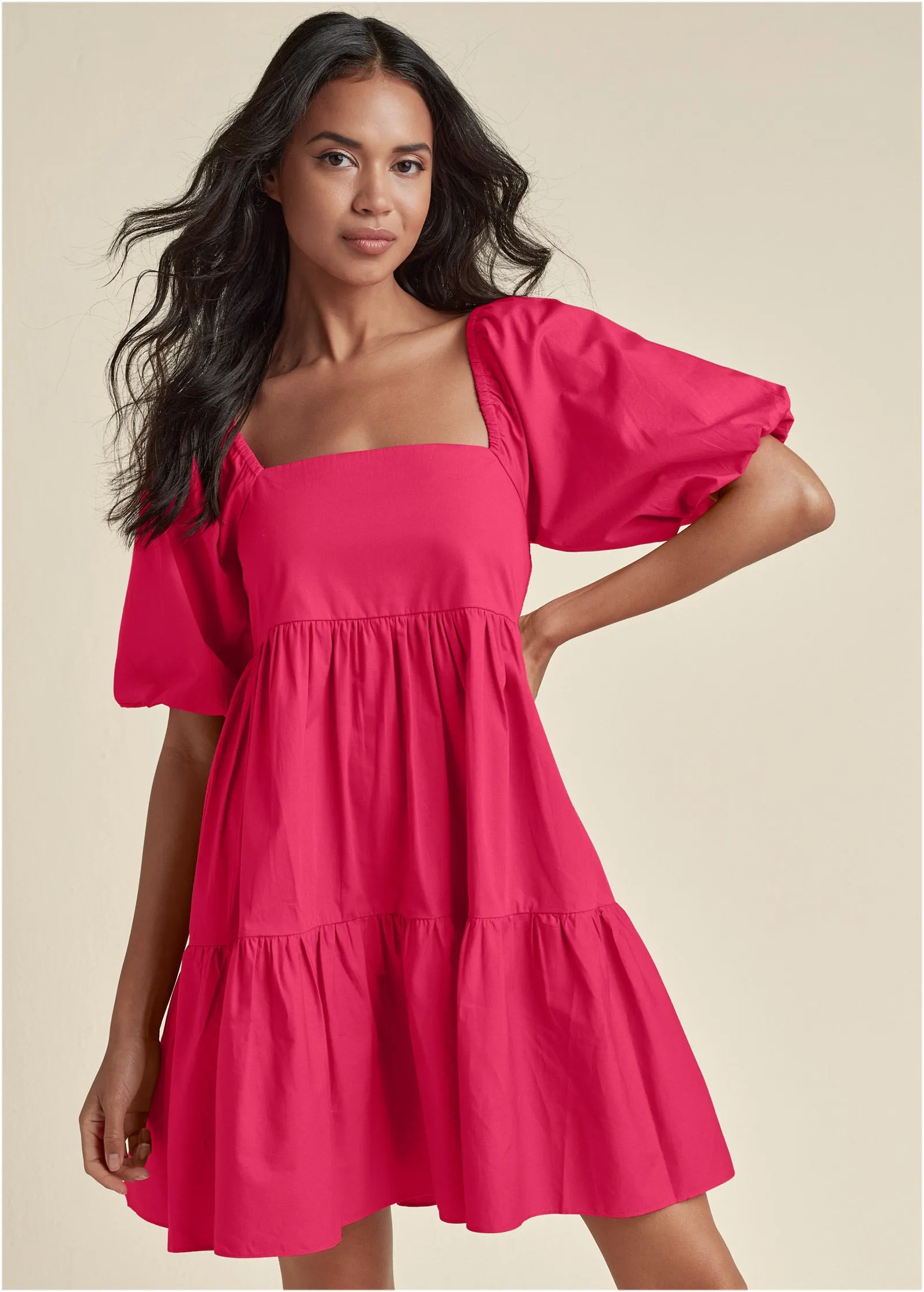 Puff Sleeve Mini Dress - Azalea sold by VENUS