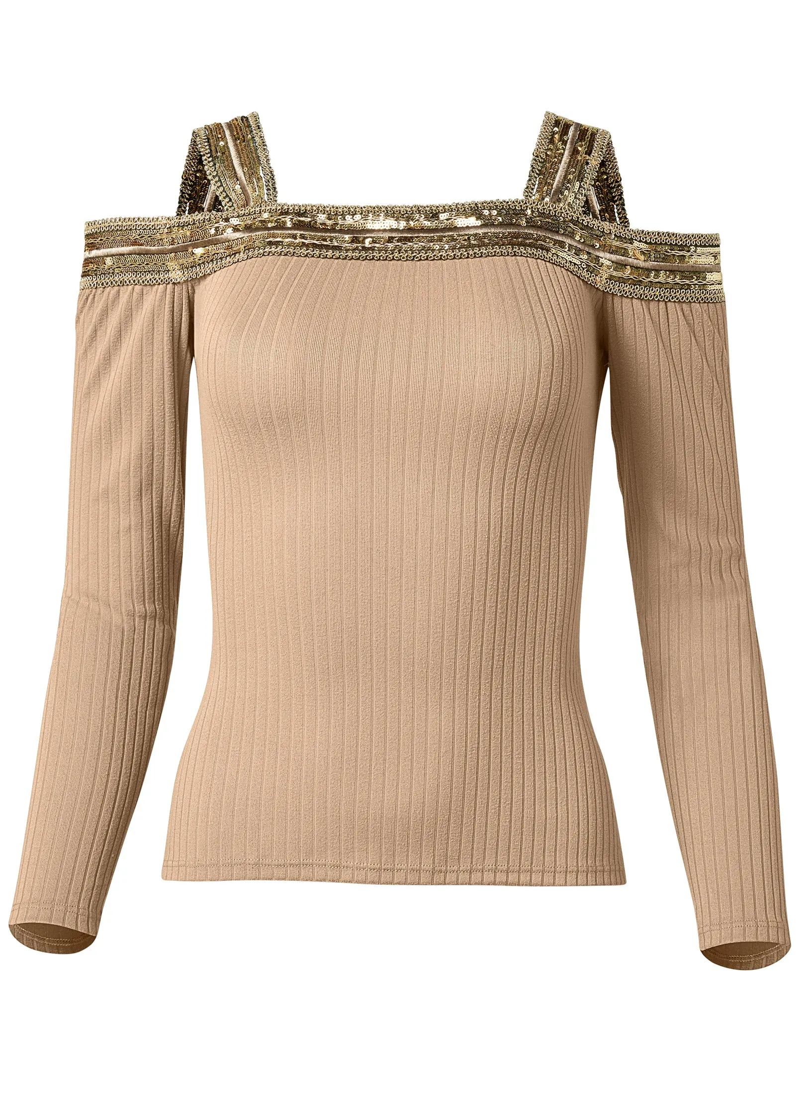 Sequin Cold-Shoulder Top - Tan sold by VENUS product image thumbnail 4