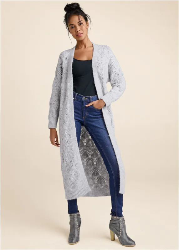 Cozy Open Knit Duster - Heather Grey made by VENUS