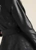 Faux Leather And Lace Detail Trench Coat - Black sold by VENUS