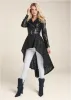 Faux Leather And Lace Detail Trench Coat - Black sold by VENUS
