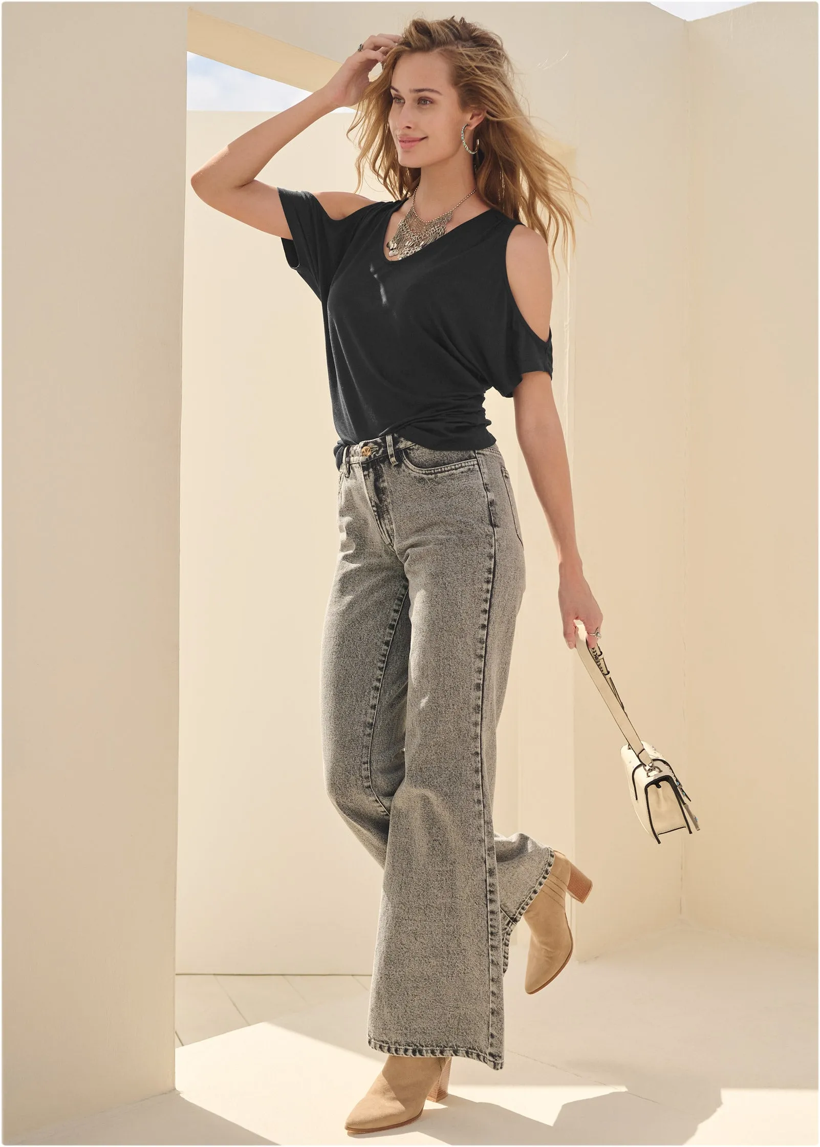 Cold-Shoulder V-Neck Top - Black sold by VENUS product image thumbnail 5