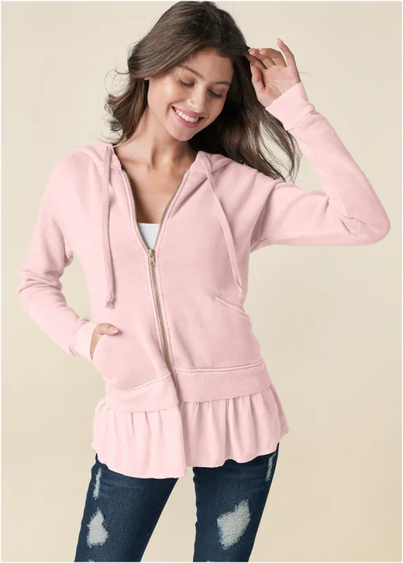 Ruffle Hem Lounge Jacket - Light Pink sold by VENUS