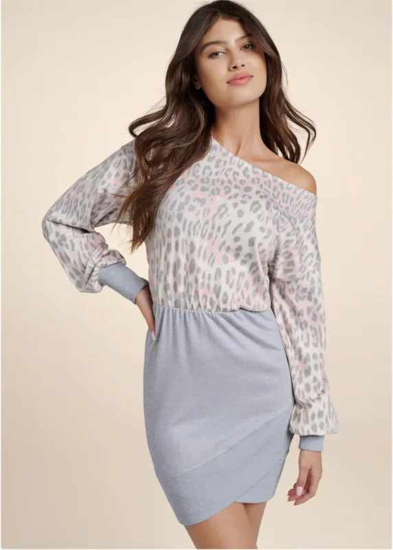 Cozy Leopard Print Dress  - Grey Multi sold by VENUS