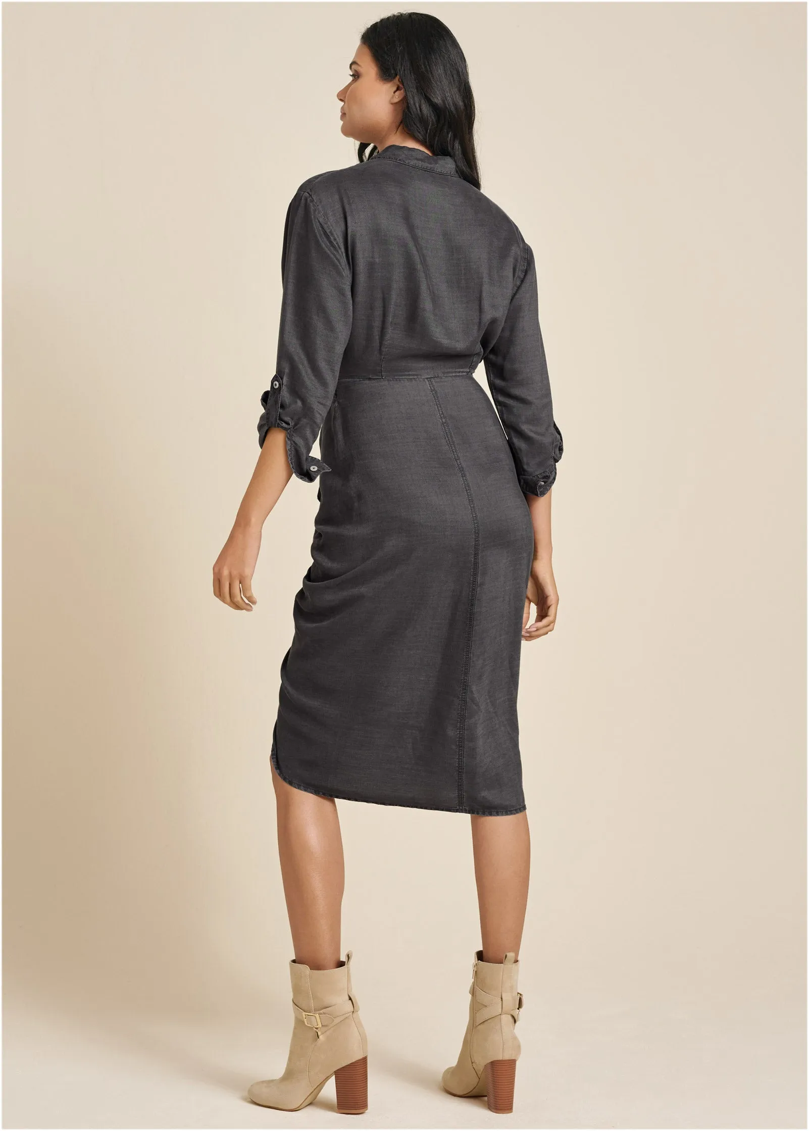 Button-Front Shirt Dress - Grey sold by VENUS product image thumbnail 2