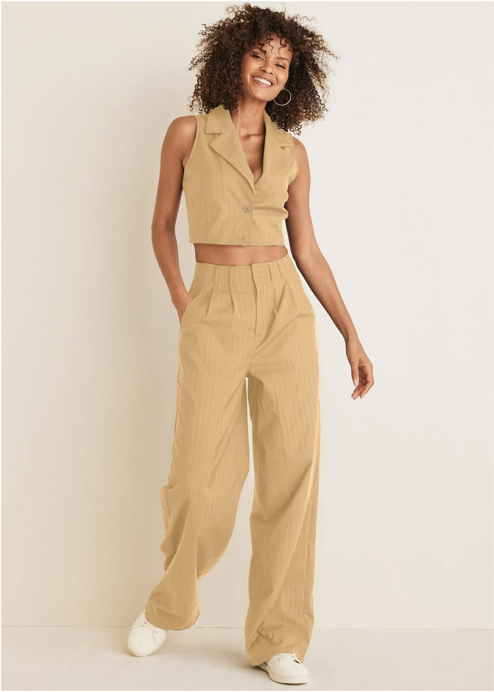 Sleeveless Cropped Suit Set - Camel sold by VENUS