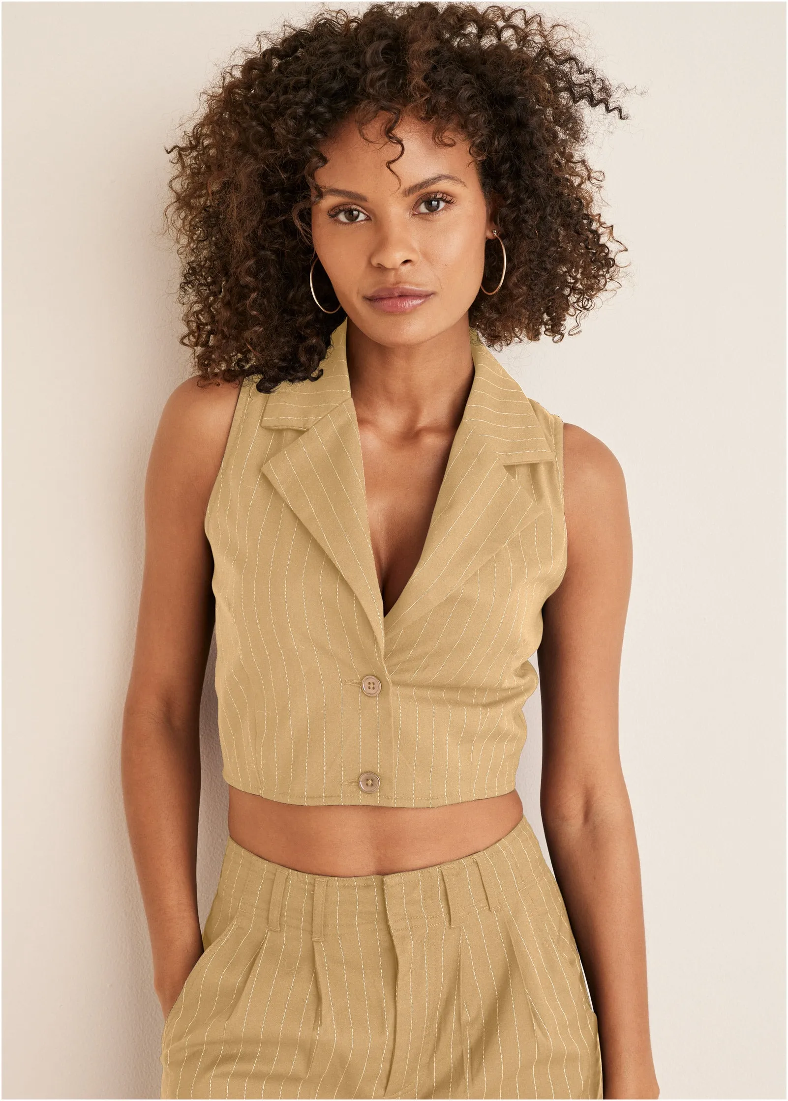 Sleeveless Cropped Suit Set - Camel sold by VENUS product image thumbnail 5