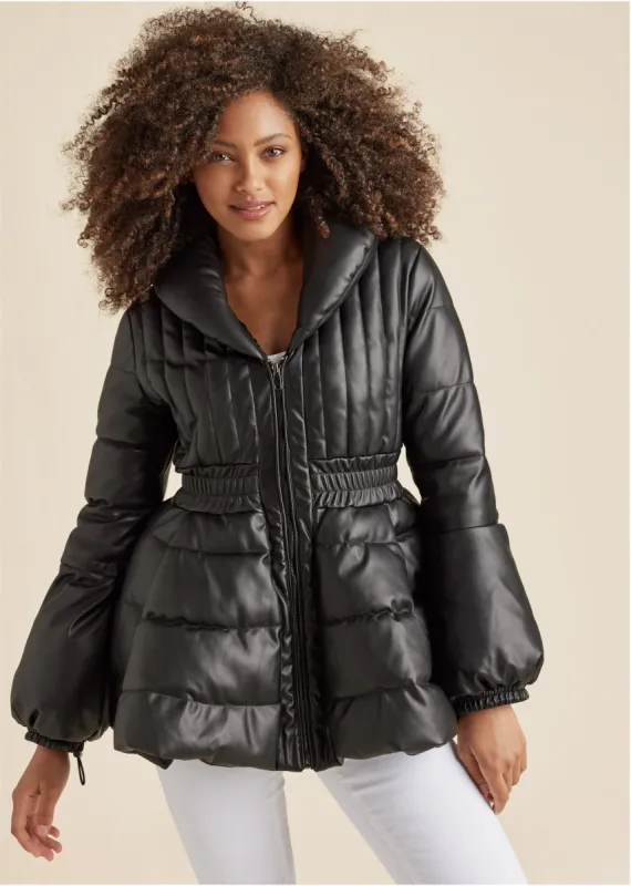 Peplum Puffer Jacket - Black sold by VENUS
