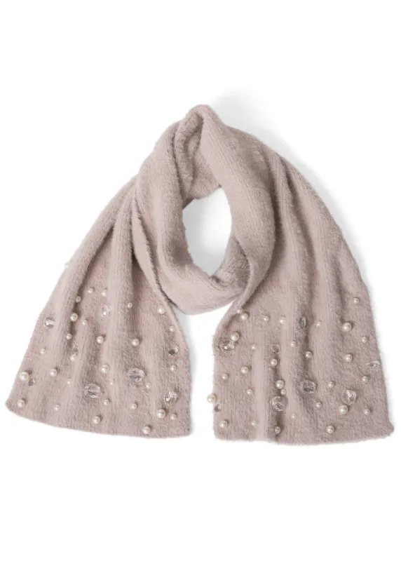 Cozy Pearl-Embellished Scarf - Pale Pink made by VENUS