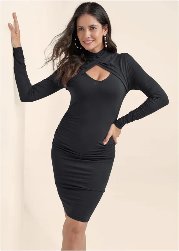 Mock-Neck Casual Dress  - Black sold by VENUS