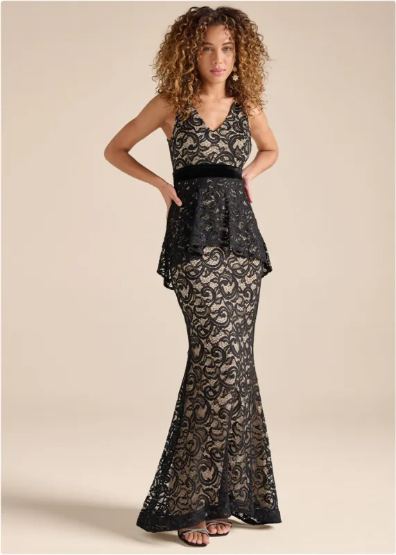 Tiered Lace Gown - Black sold by VENUS