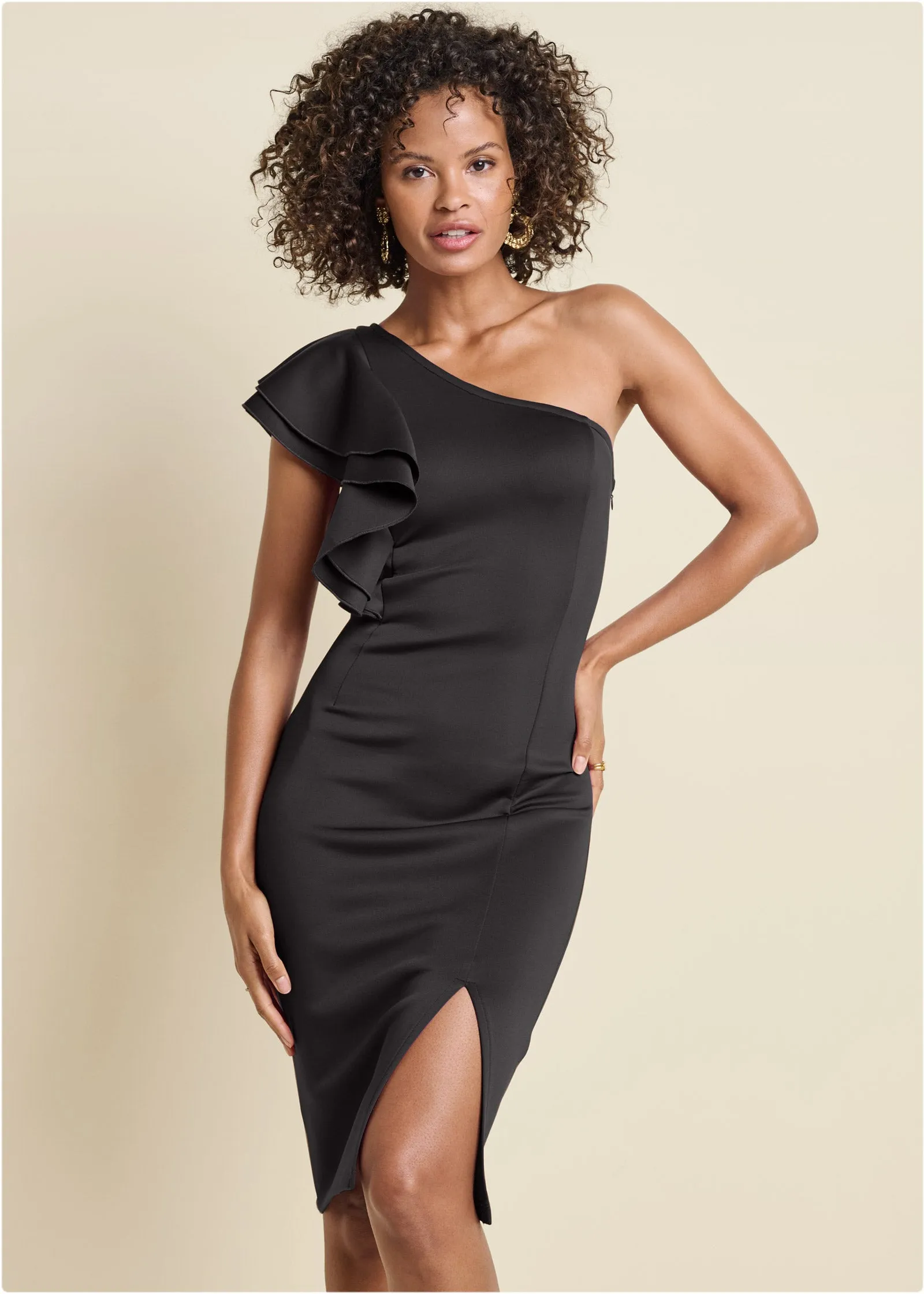 One-Shoulder Ruffle Dress - Black sold by VENUS