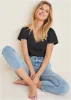 Cotton Slub V-Neck Tee - Black sold by VENUS