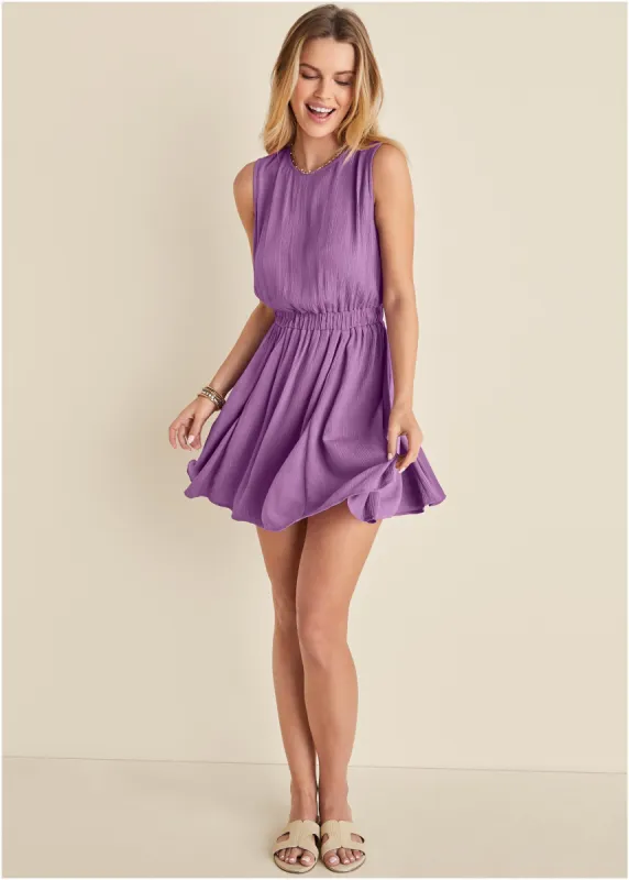 Crinkle Viscose Mini Dress - Purple sold by VENUS