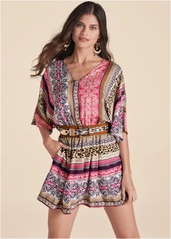 Sand Storm Stripe Mini Dress - Pink Multi made by VENUS