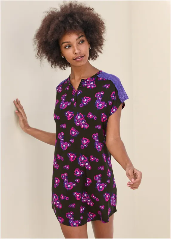 Lace Detail Nightgown - Purple Bloom sold by VENUS