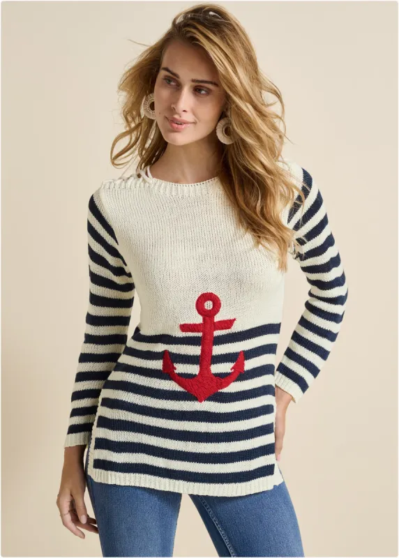 Anchor Crewneck Sweater - White Multi sold by VENUS