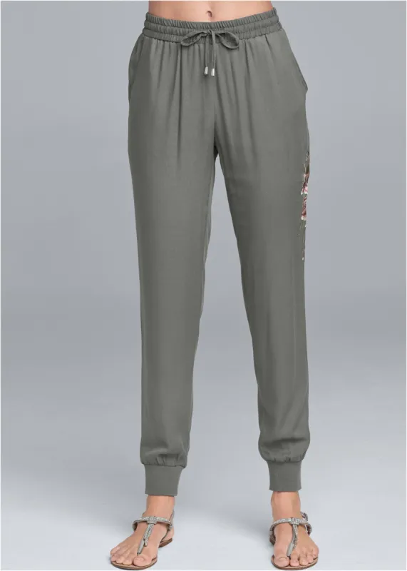 Embroidered pants - Khaki sold by VENUS