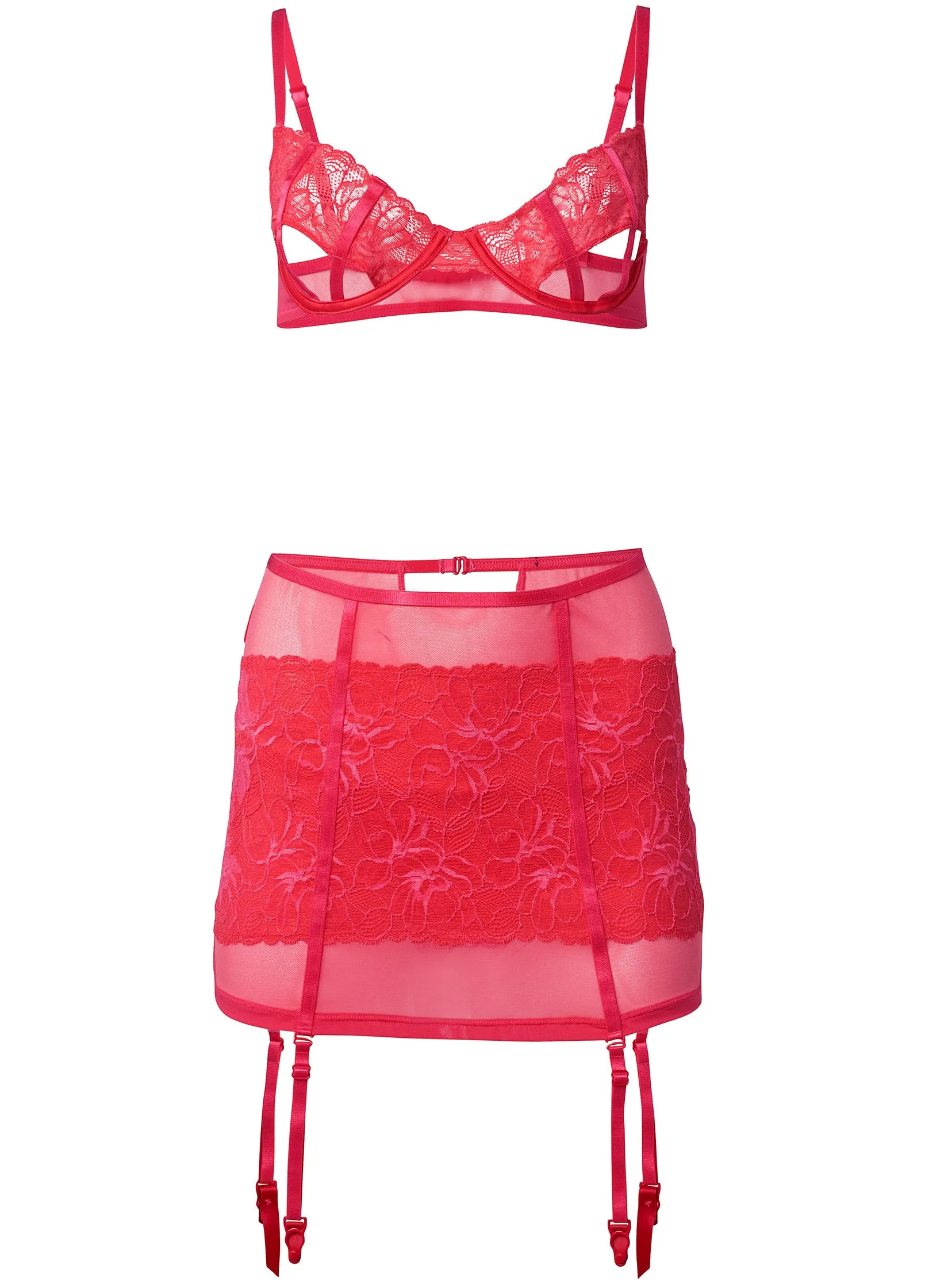 Open Cup Bra And Skirt Set - Dark Pink sold by VENUS product image thumbnail 5