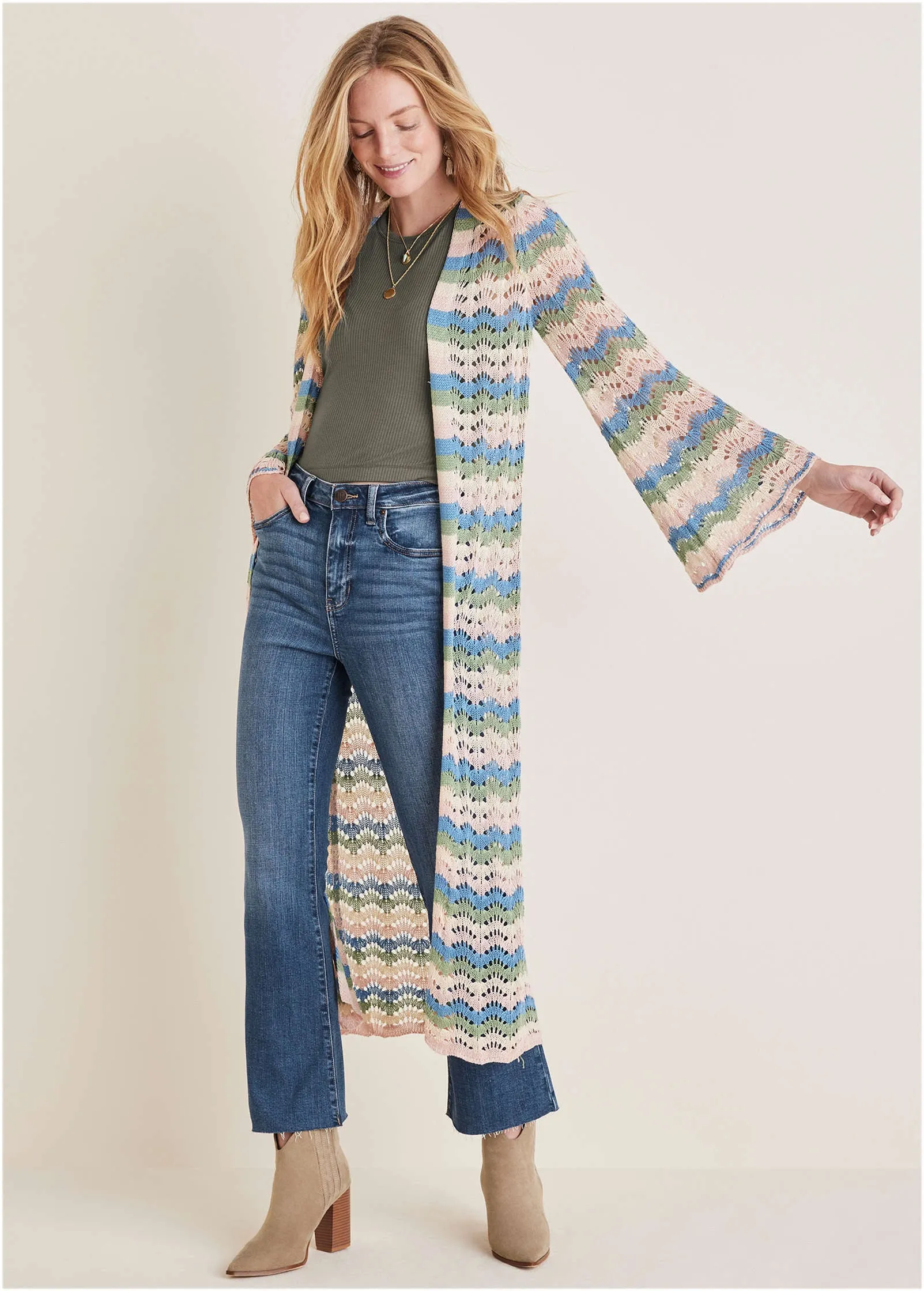 Pointelle Striped Duster - Stripe Multi sold by VENUS product image thumbnail 5
