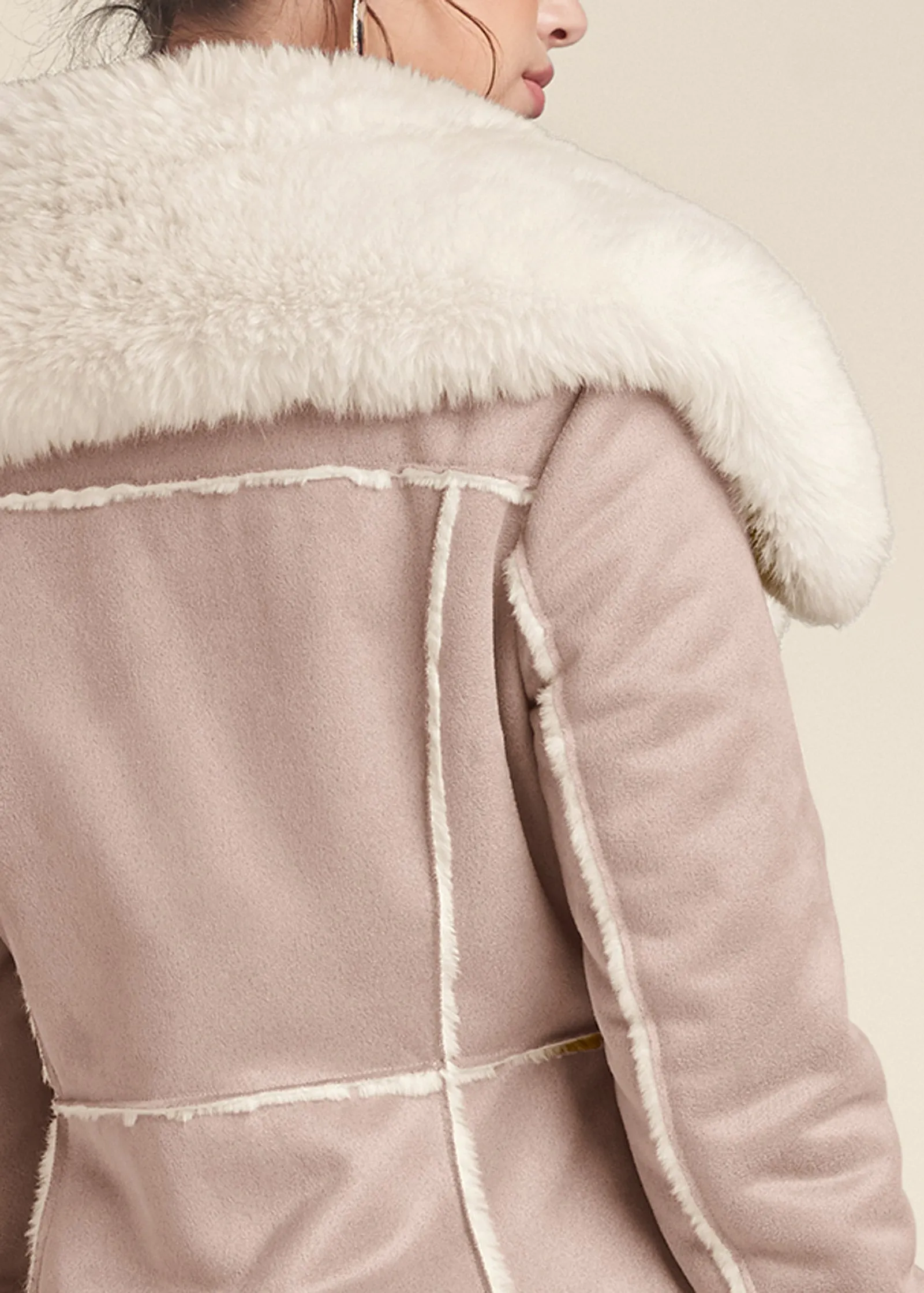 Faux-Suede-And-Fur Coat - Taupe & Off White sold by VENUS product image thumbnail 4