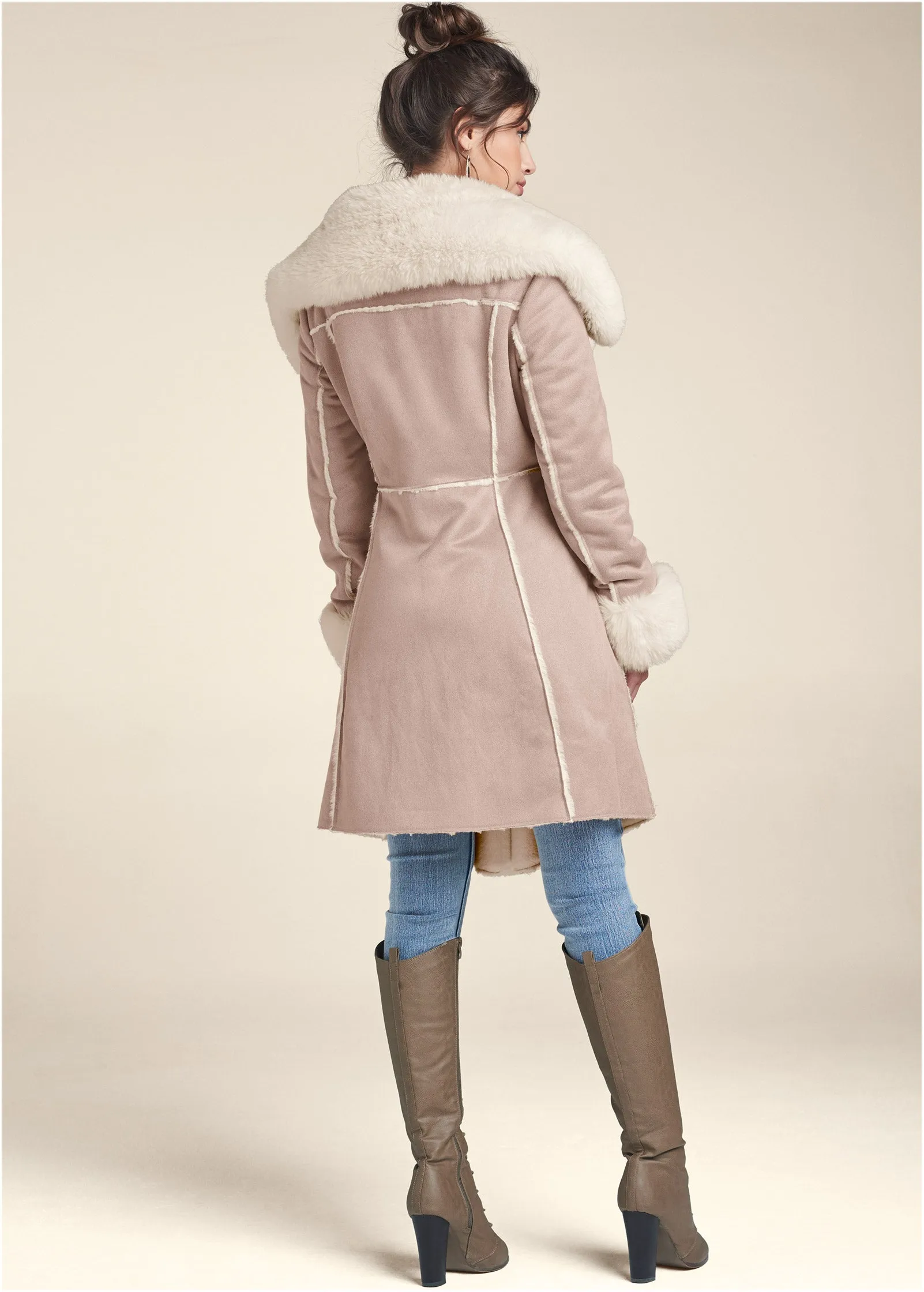 Faux-Suede-And-Fur Coat - Taupe & Off White sold by VENUS product image thumbnail 2