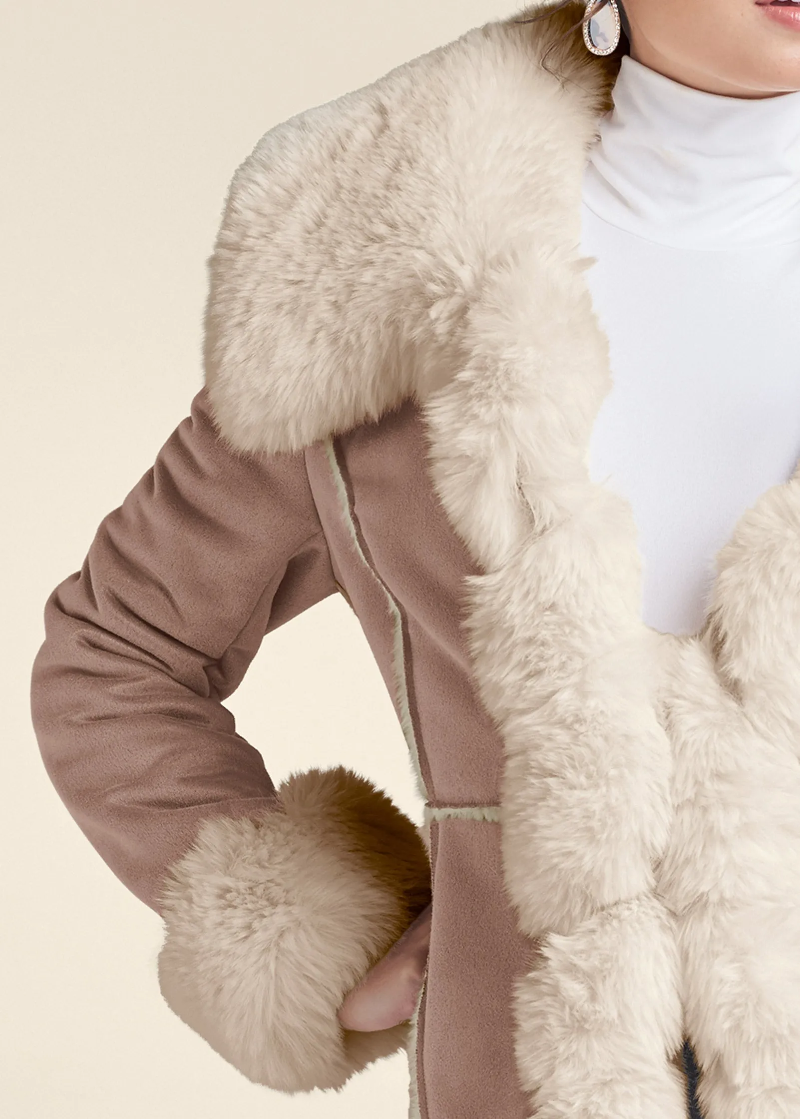 Faux-Suede-And-Fur Coat - Taupe & Off White sold by VENUS product image thumbnail 3