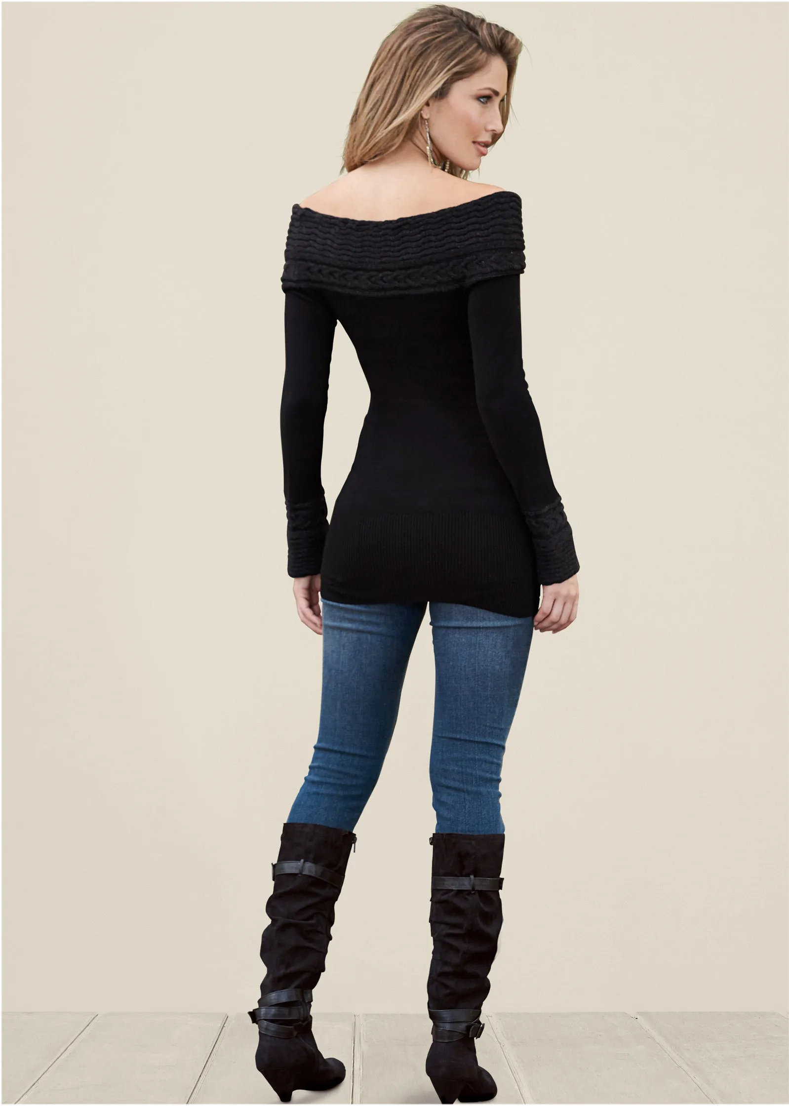 Cable Detail Tunic Sweater - Black sold by VENUS product image thumbnail 2