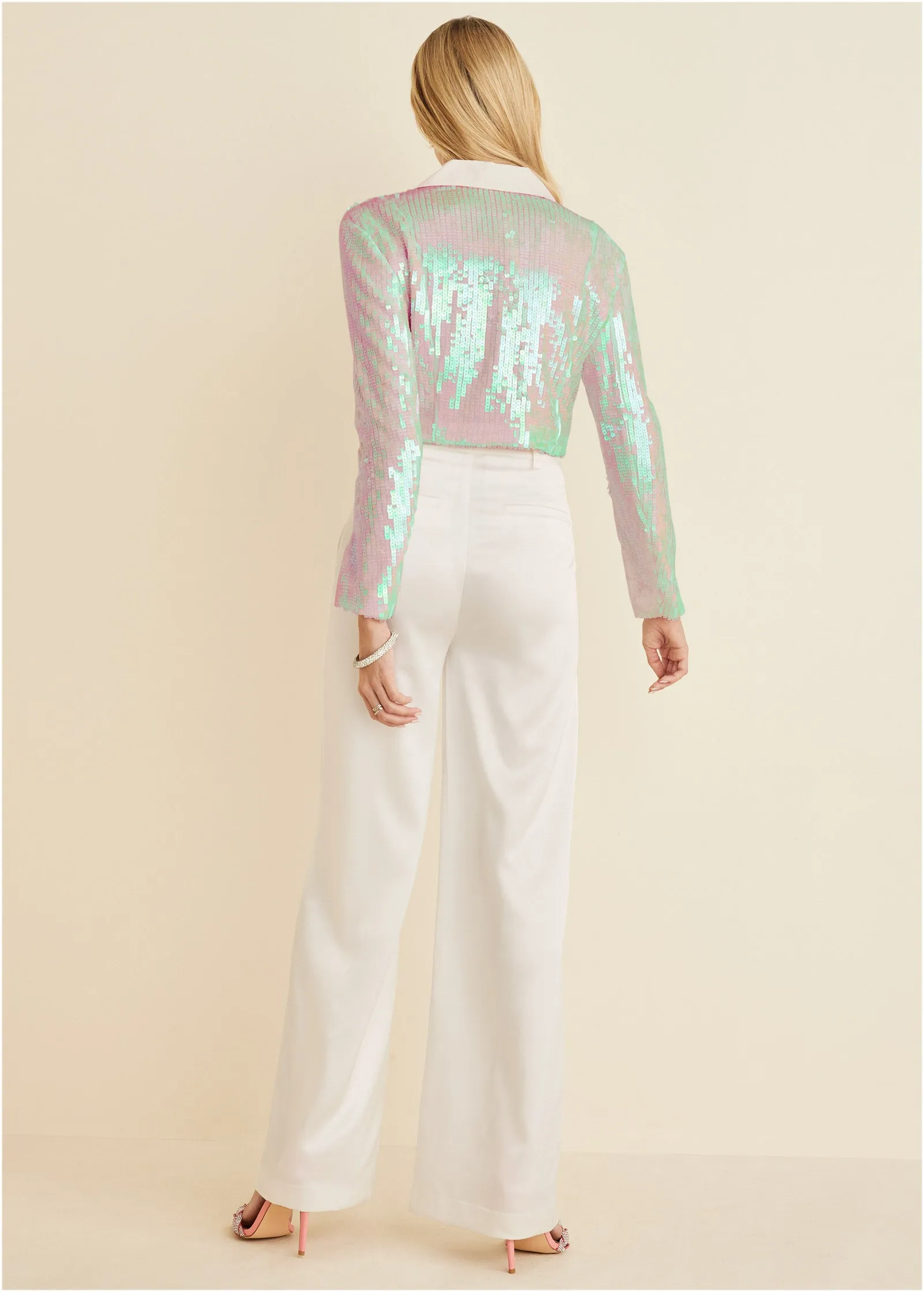 Cropped Sequin Blazer - Pearl White sold by VENUS product image thumbnail 2